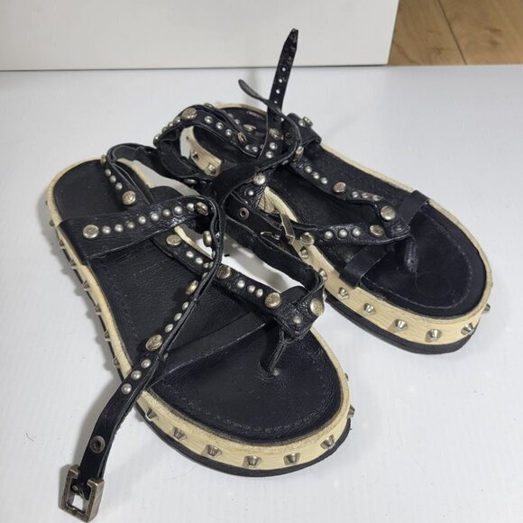 A.S.98 metal rock stud leather wrap platform sandals size 7 - Picture 2 of 12